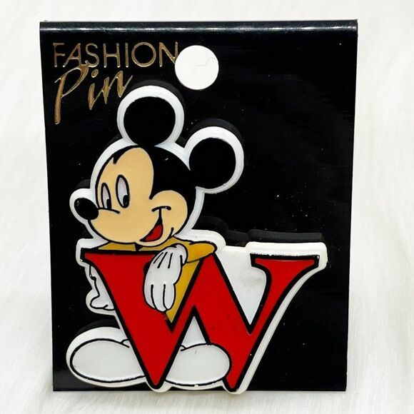🔮 5/$25 Vintage Disney Plastic‎ "W" Mickey Mouse Pin - Picture 1 of 3